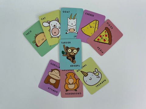 Special cards from Taco Cat Goat Cheese Pizza: Groundhog, Gorilla, and Narwhal