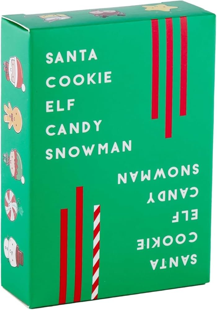 Premium quality Christmas-themed game cards featuring Santa, Elf, Cookie, Candy, and Snowman designs