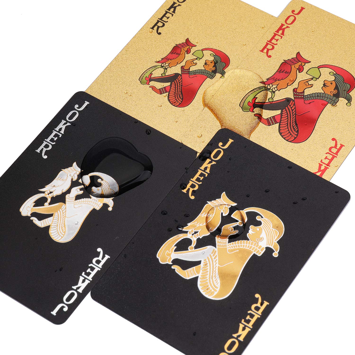 Close-up of waterproof plastic playing cards from Poolside Edition showing swimsuit-themed artwork