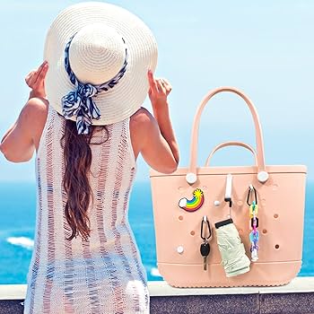 Carabiner clip attached to beach bag with Poolside Edition cards hanging for outdoor travel