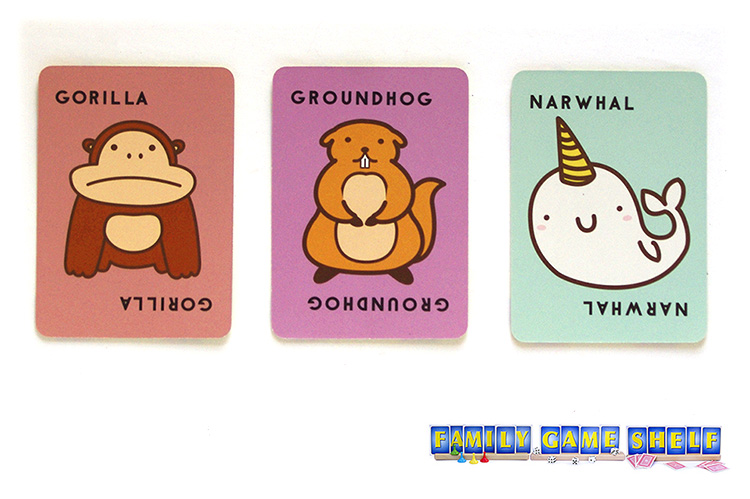 Close-up of Taco Cat Goat Cheese Pizza special cards: Gorilla, Narwhal, Groundhog