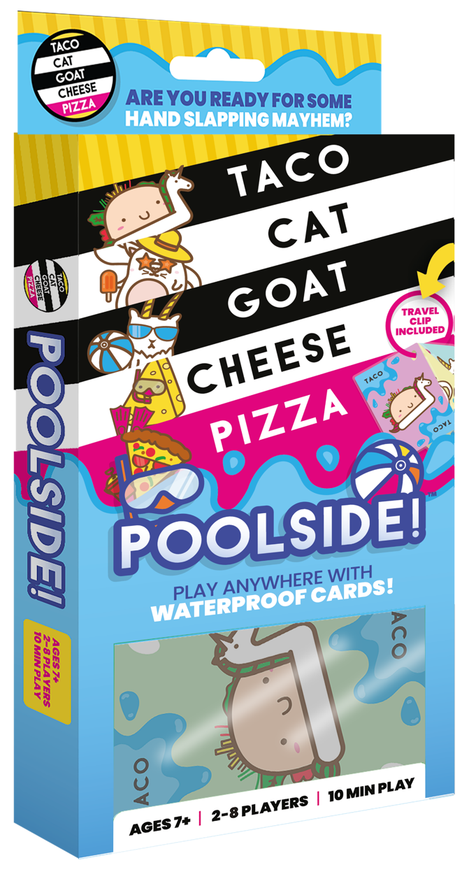 Waterproof cards from Taco Cat Goat Cheese Pizza poolside edition
