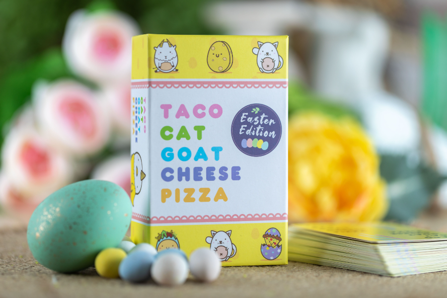Easter themed Taco Cat Goat Cheese Pizza cards
