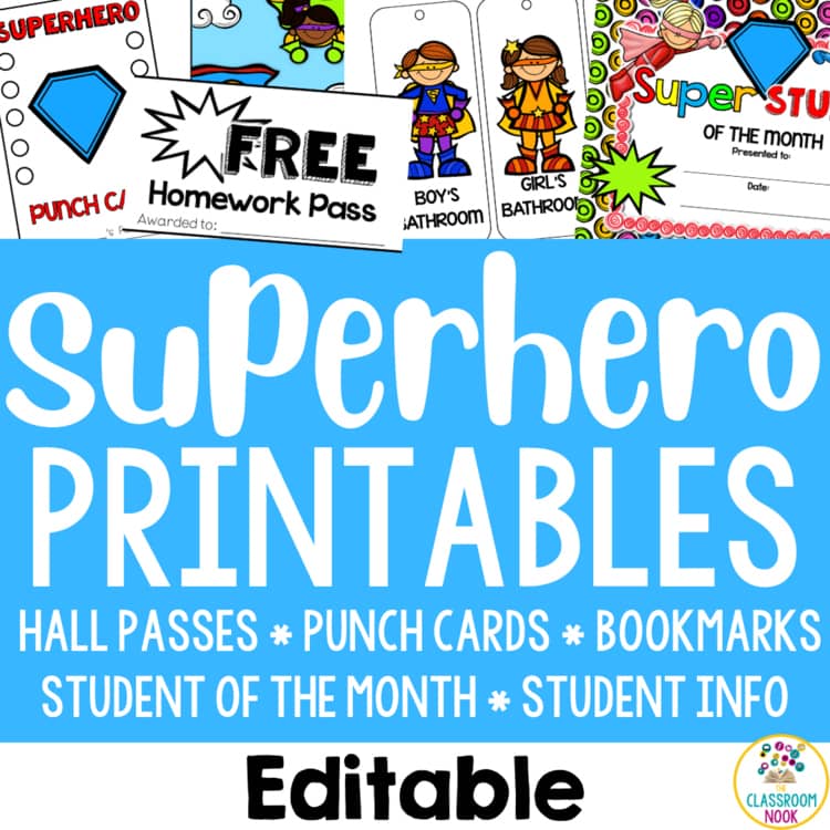 Superhero theme printable special cards