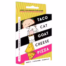 Michaels craft store interior showing Taco Cat Goat Cheese Pizza game available in the games and toys section